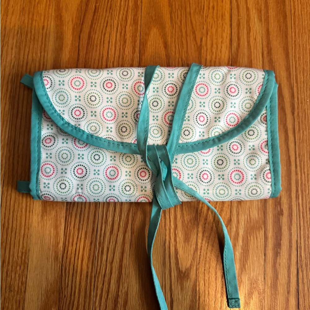Teal and White Patterned Jewelry Roll